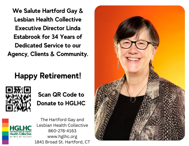 Happy retirement to Linda Estabrook of the Hartford Gay and Lesbian Health Collective